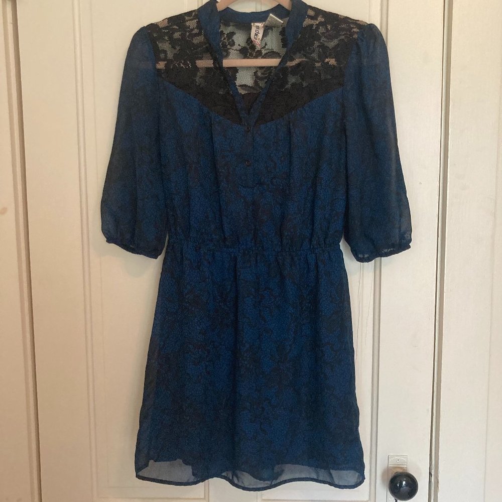 Turquoise and Black Lace Dress